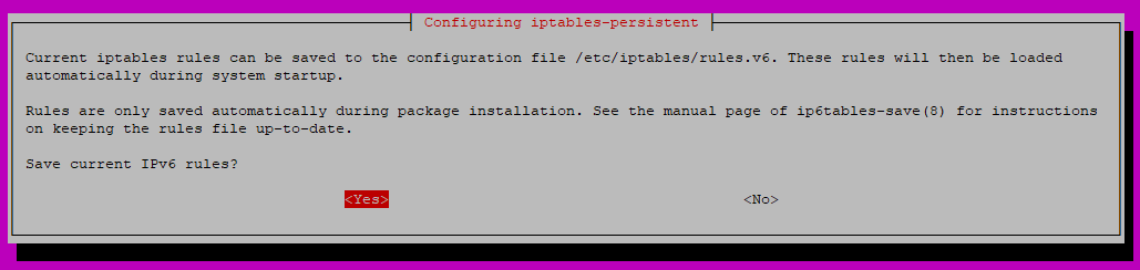 iptables-persistent installation: ipv6 table save query